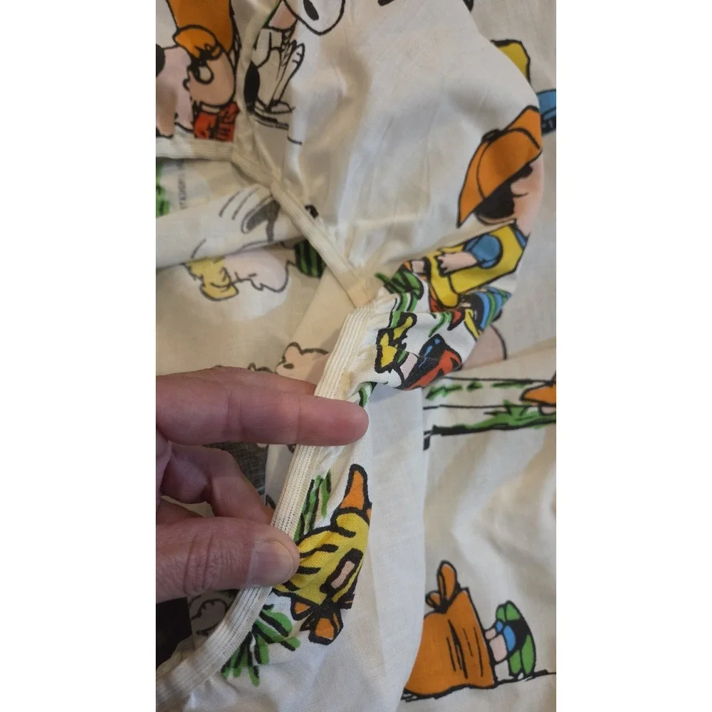 Vintage Peanuts Snoopy Fitted Sheet Pillowcase Set Full Size 1971 Charlie Brown